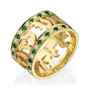 Majestic Emerald Diamond Ani L'dodi Ring 14k Yellow Gold - Baltinester Jewelry