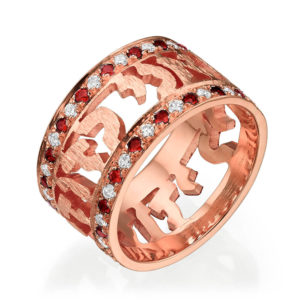 14k Rose Gold Ruby and Diamond Hebrew Wedding Ring - Baltinester Jewelry