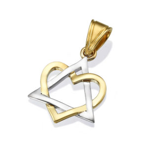 14K White and Yellow Gold Heart Star of David Pendant - Baltinester Jewelry