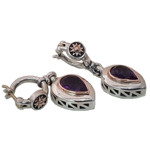 Dangle Earings With Silver, Gold, and Amethyst Gemstone 3 - Baltinester Jewelry