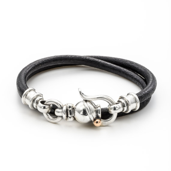 Double Strand Black Leather & Silver Bracelet - Baltinester Jewelry
