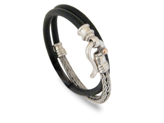 Braided Silver and Black Leather Bracelet - Baltinester Jewelry