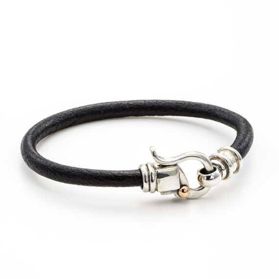 Black Leather Bracelet with Sterling Silver Hook - Baltinester Jewelry