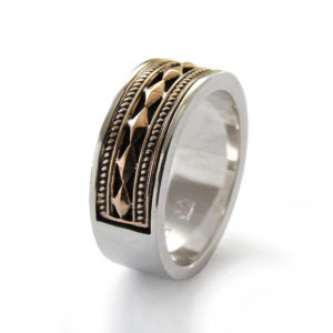 Two-Tone Ethnic Design Sterling Silver and Gold Ring - Baltinester Jewelry
