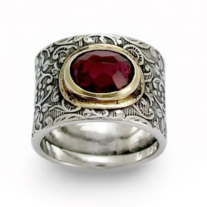 Sterling Silver Garnet Ring with Floral Filigree - Baltinester Jewelry