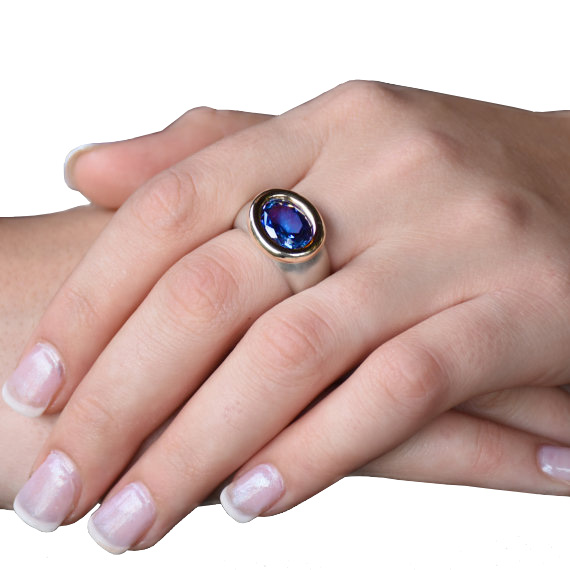 Sterling Silver and Yellow Gold Ring With Blue Oval Sapphire 2 - Baltinester Jewelry