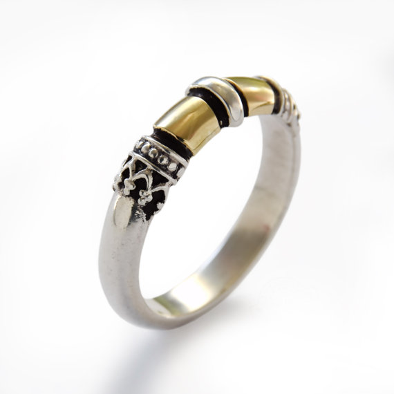 Ethnic Design Sterling Silver and 9k Gold Ring - Baltinester Jewelry