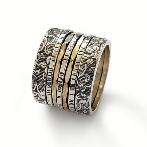Sterling Silver and Gold Floral Spinner Ring - Baltinester Jewelry