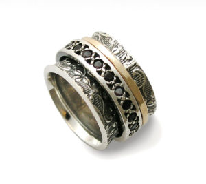 Garnet Stone Sterling Silver and Gold Spinner Ring - Baltinester Jewelry