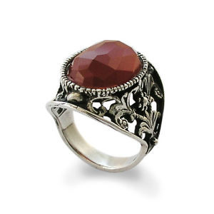Red Carnelian Ring Sterling Silver with Filigree Carvings - Baltinester Jewelry