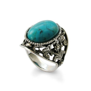 Sterling Silver Turquoise Botanical Ring - Baltinester Jewelry