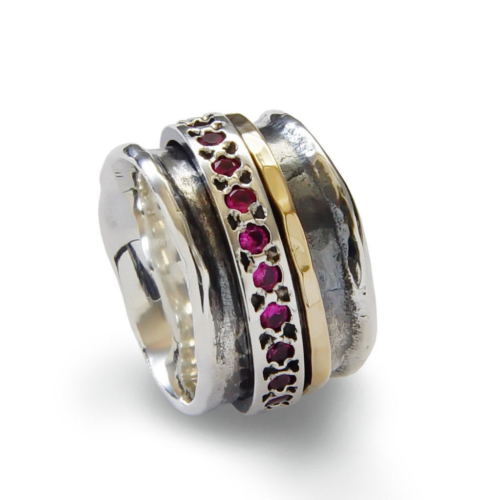 Ruby Spinner Ring Sterling Silver with 9k Gold - Baltinester Jewelry