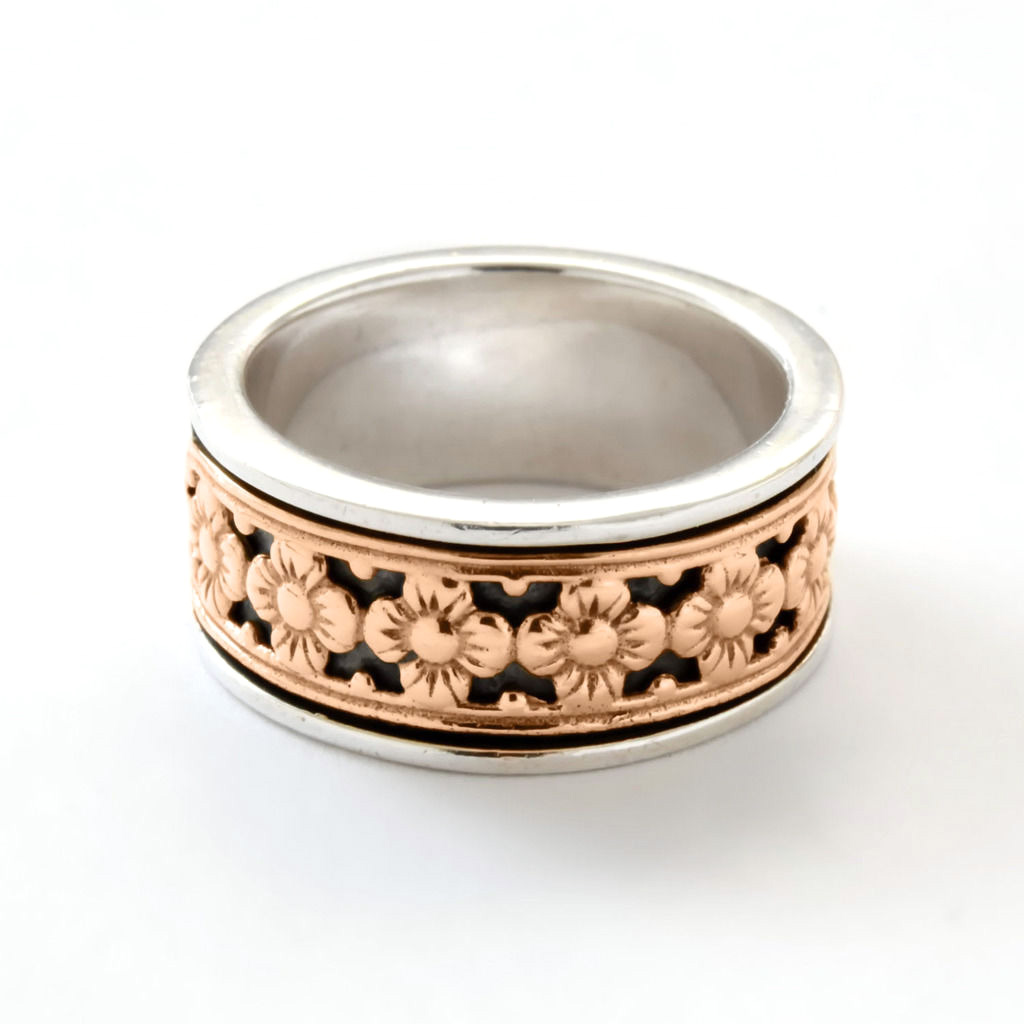 Handmade Silver and Rose Gold Floral Ring - Baltinester Jewelry