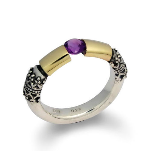 Amethyst Ring Sterling Silver and Gold - Baltinester Jewelry