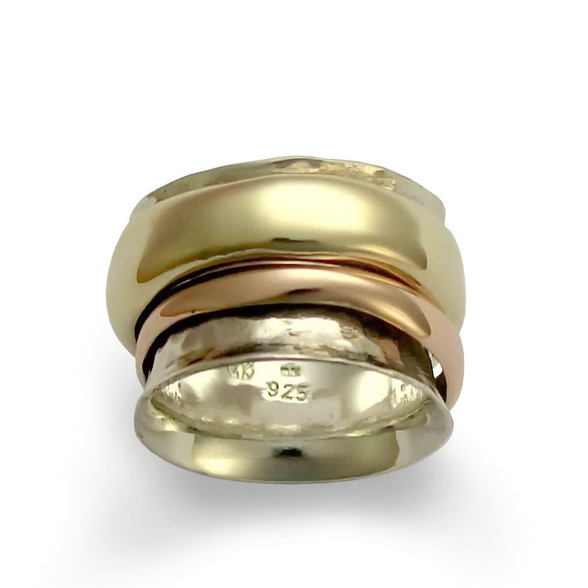 Sterling Silver and Gold Hammered Dome Spinner Ring - Baltinester Jewelry