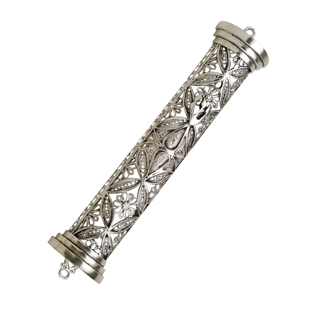 Sterling Silver Floral Filigree Mezuzah Case - Baltinester Jewelry