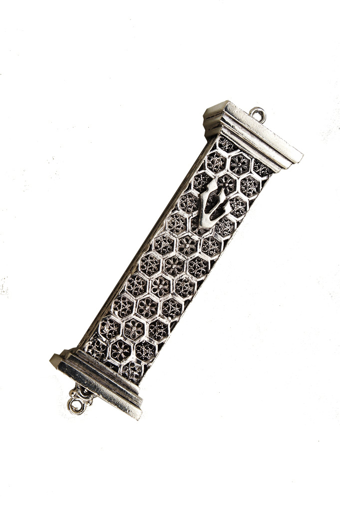 Sterling Silver Honeycomb Filigree Mezuzah Case - Baltinester Jewelry
