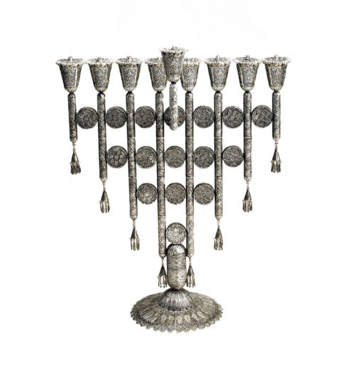 Sterling Silver Menorah with Filigree Discs - Baltinester Jewelry