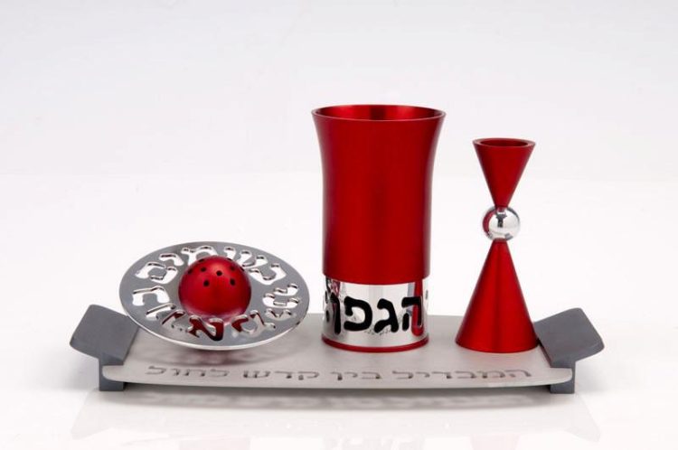 Contemporary Aluminium Havdalah Set - Red - Baltinester Jewelry