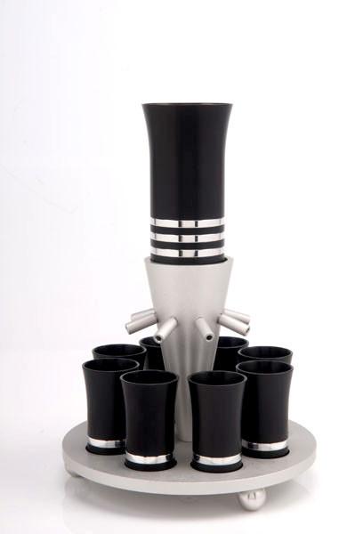 Kiddush Cup Wine Fountain Set for 8 - Black - Baltinester Jewelry