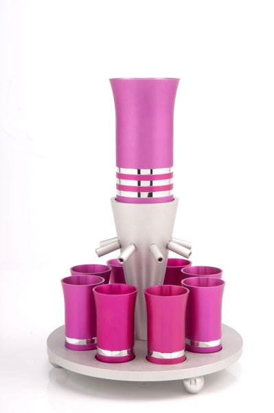 Kiddush Cup Wine Fountain Set for 8 - Bright Pink - Baltinester Jewelry
