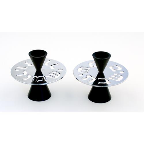 Shabbat Shalom Candle Holders With Modern Design - Black - Baltinester Jewelry