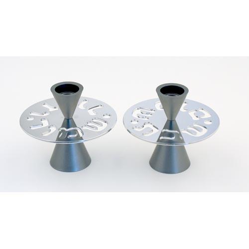 Shabbat Shalom Candle Holders With Modern Design - Gray - Baltinester Jewelry