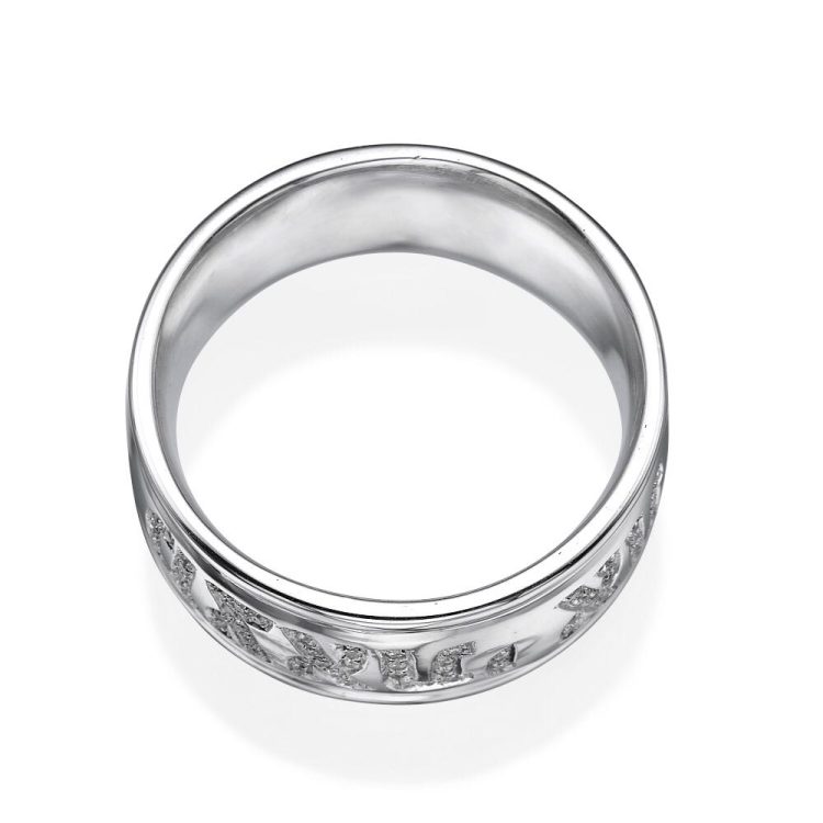 14k White Gold Diamond Inscribed Jewish Wedding Ring 2 - Baltinester Jewelry