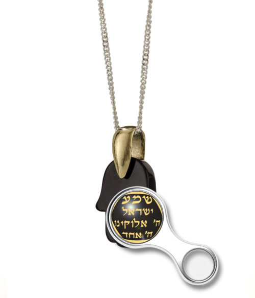 Onyx Hamsa Pendant Shema Yisrael 4 - Baltinester Jewelry