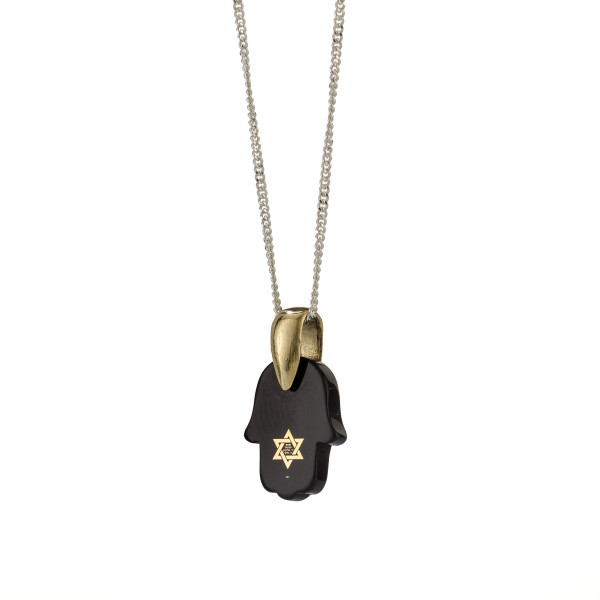 Onyx Hamsa Pendant Shema Yisrael - Baltinester Jewelry