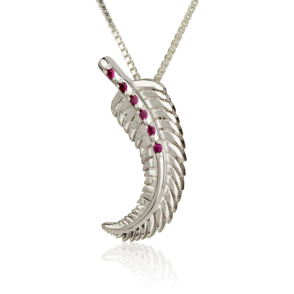 14k White Gold Ruby Feather Pendant 2 - Baltinester Jewelry