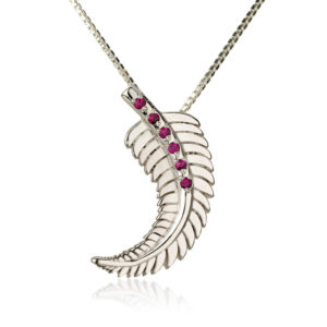14k White Gold Ruby Feather Pendant - Baltinester Jewelry
