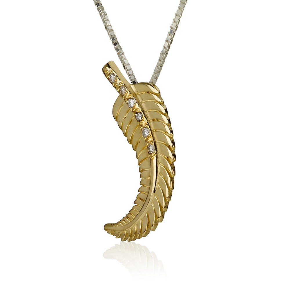 Yellow Gold & Diamond Feather Pendant 2 - Baltinester Jewelry