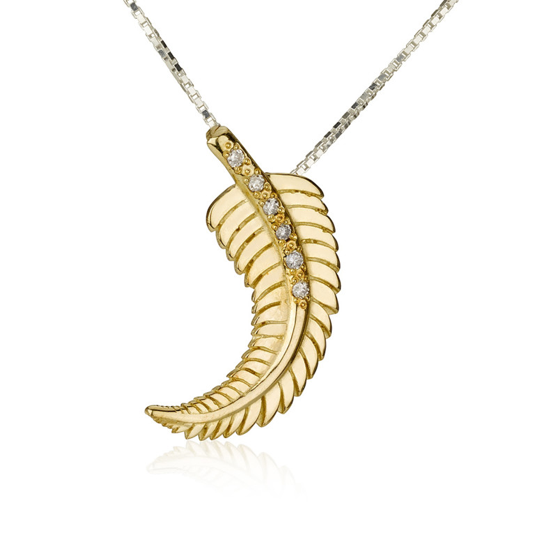 Yellow Gold & Diamond Feather Pendant - Baltinester Jewelry