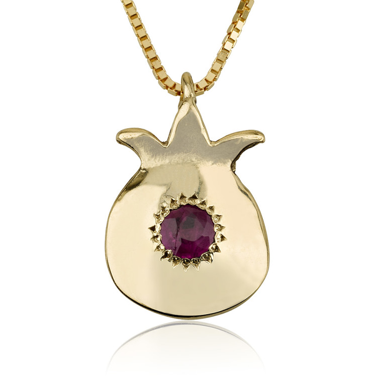 Gold Ruby Pomegranate Pendant - Baltinester Jewelry
