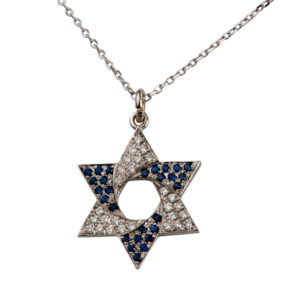 Flag of Israel Diamond & Sapphire Star of David Pendant - Baltinester Jewelry