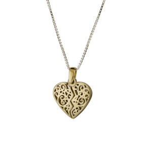 Split Heart Gold and Silver Hebrew Pendant - Baltinester Jewelry