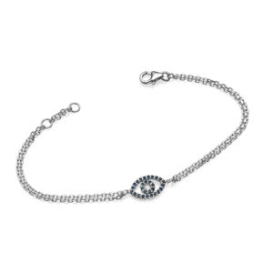 Reversible 14k White Gold Diamond & Sapphire Evil Eye Bracelet - Baltinester Jewelry