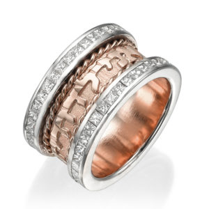 Rose & White Gold Spiral Diamond Wedding Ring 14k - Baltinester Jewelry