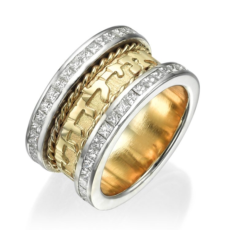 14k Two Tone Gold Braid Design Diamond Wedding Ring - Baltinester Jewelry