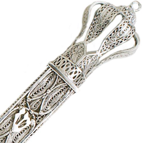 Silver Filigree Tall Crown Mezuzah Case 4 - Baltinester Jewelry