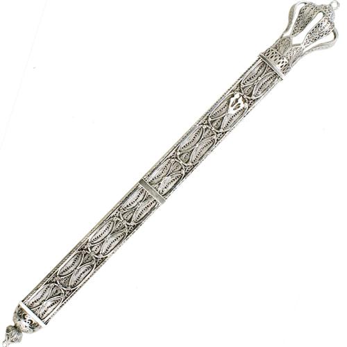 Silver Filigree Tall Crown Mezuzah Case - Baltinester Jewelry