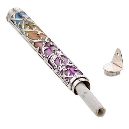 Enamel Colorful Narrow Silver Mezuzah 2 - Baltinester Jewelry