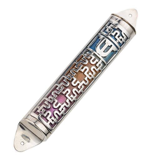 Sterling Silver Enamel Rainbow Mezuzah Case - Baltinester Jewelry