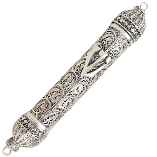 Sterling Silver Filigree Round Mezuzah - Baltinester Jewelry