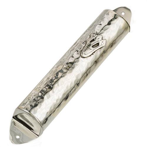 Sterling Silver Hammered Round Mezuzah - Baltinester Jewelry