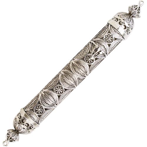 Silver Round Filigree Mezuzah Case - Baltinester Jewelry