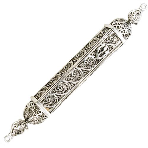 Sterling Silver Filigree Style Mezuzah Case - Baltinester Jewelry