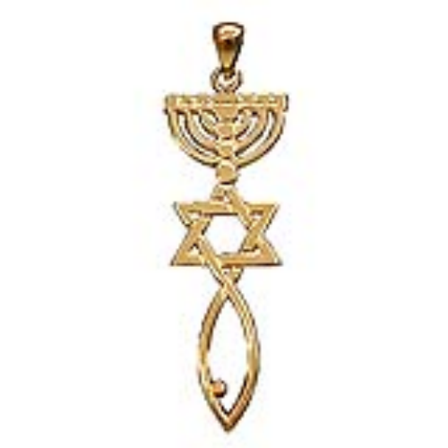 Menorah, Star of David, and Fish Gold Pendant - Baltinester Jewelry