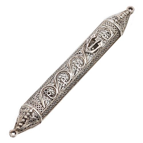 Sterling Silver Filigree Triangular Mezuzah Case - Baltinester Jewelry